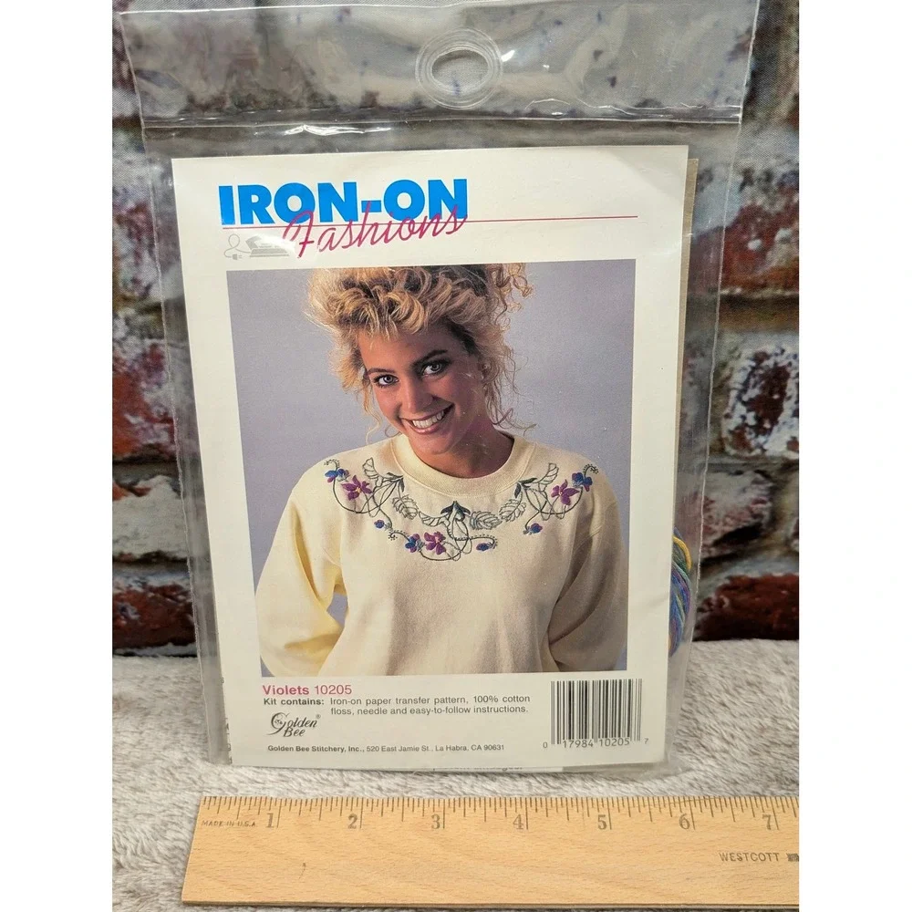 Golden Bee Stitchery Violets Iron-On Embroidery Kit 10205 Vintage Floral DIY New